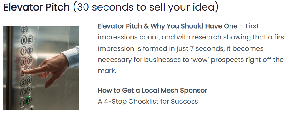 Elevator Pitch - How to get a local mesh sponsor.